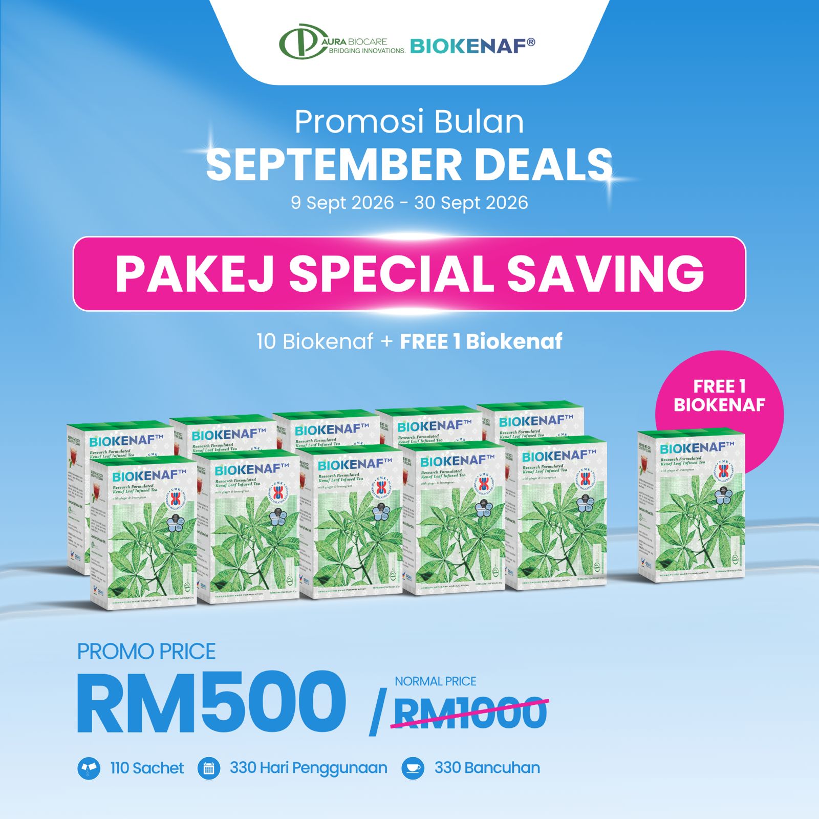 Pakej Special Saving (10 Biokenaf + Free 1 Biokenaf)