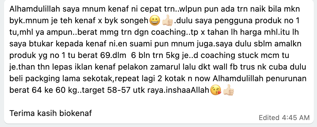 Testimoni turun 4kg